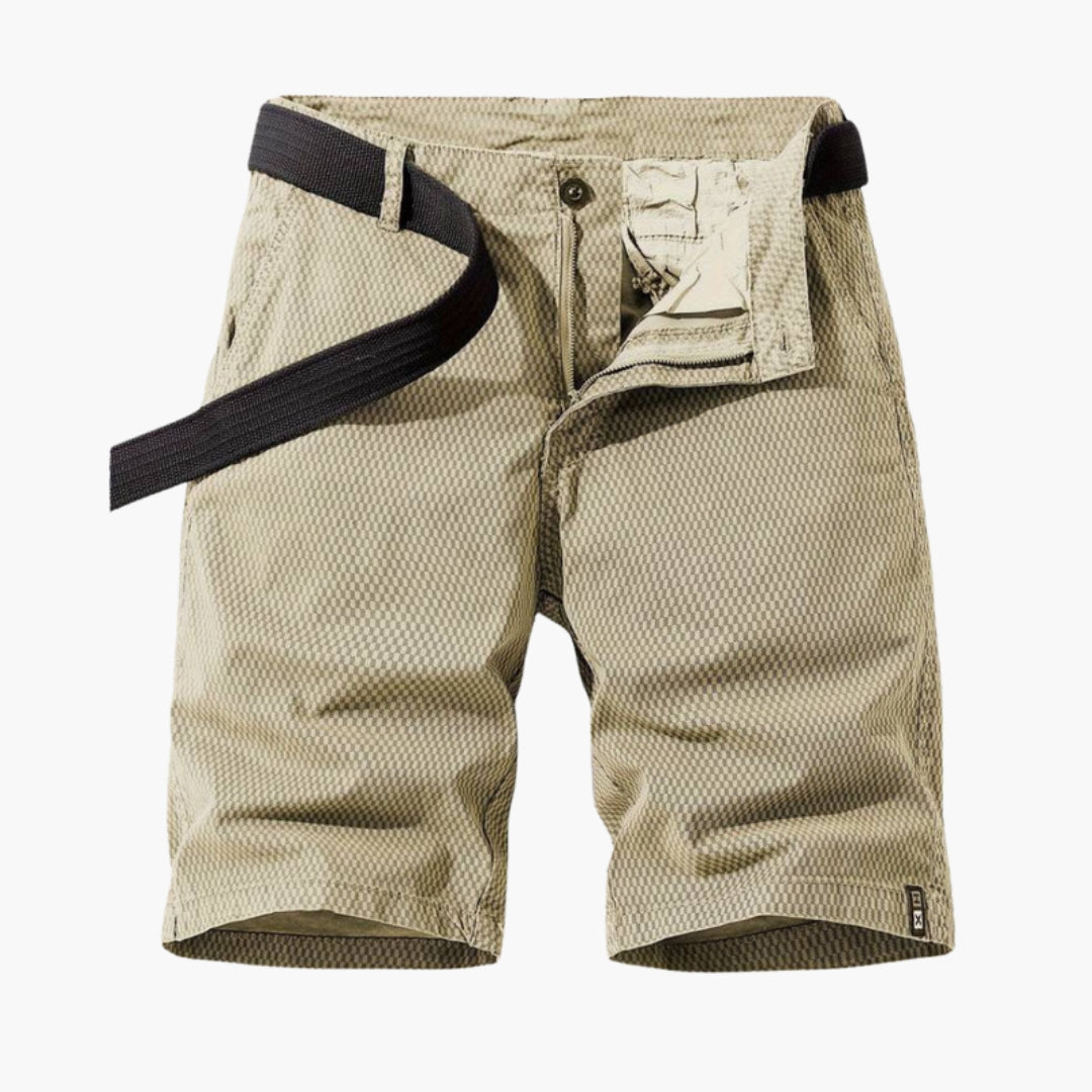 Straight Shorts for Men in Textured Fabric with Removable Belt and 4 Pockets
