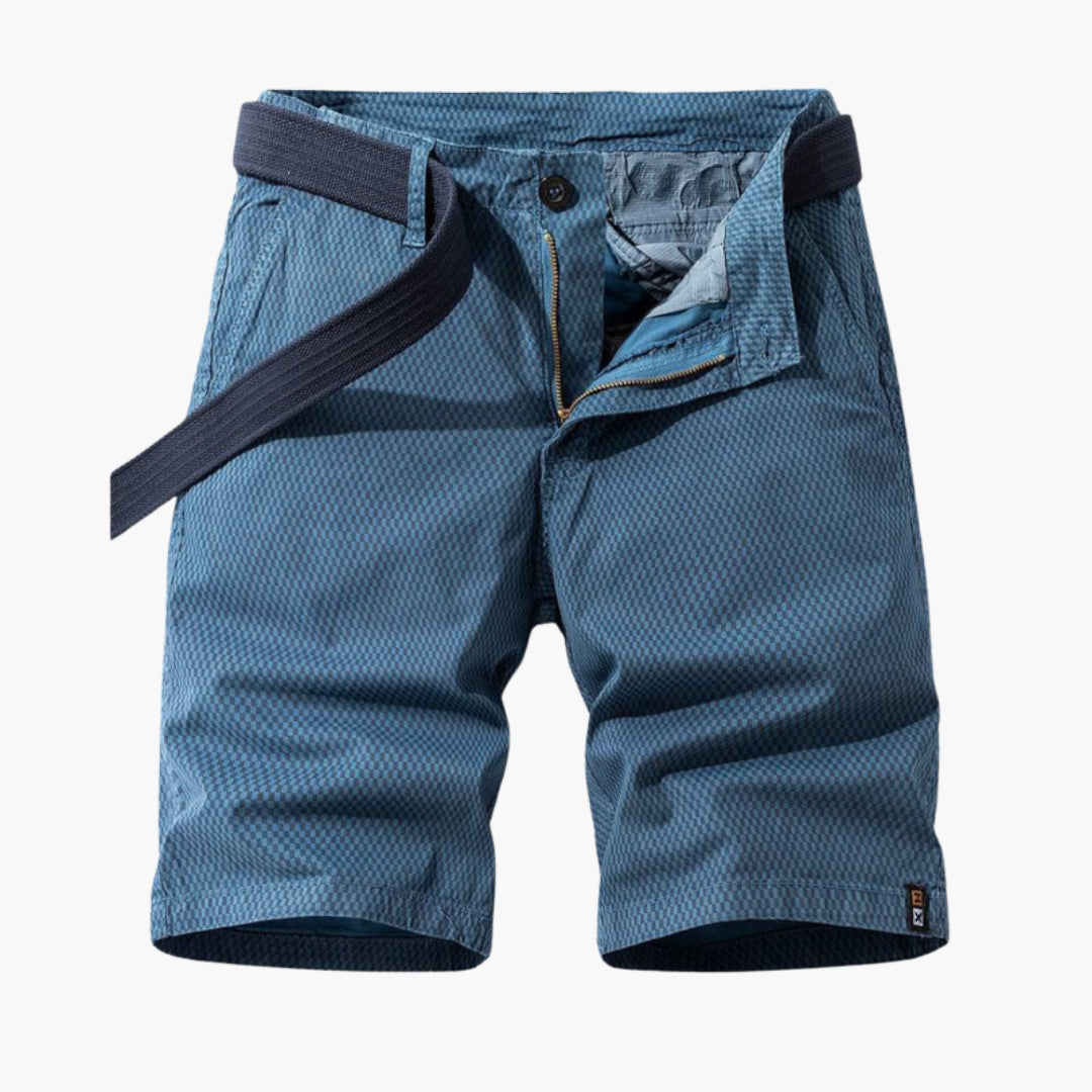 Straight Shorts for Men in Textured Fabric with Removable Belt and 4 Pockets