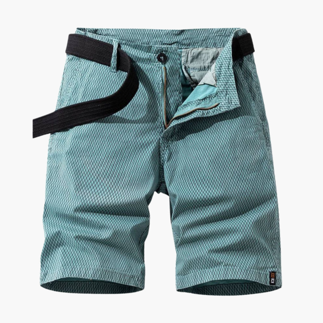 Straight Shorts for Men in Textured Fabric with Removable Belt and 4 Pockets