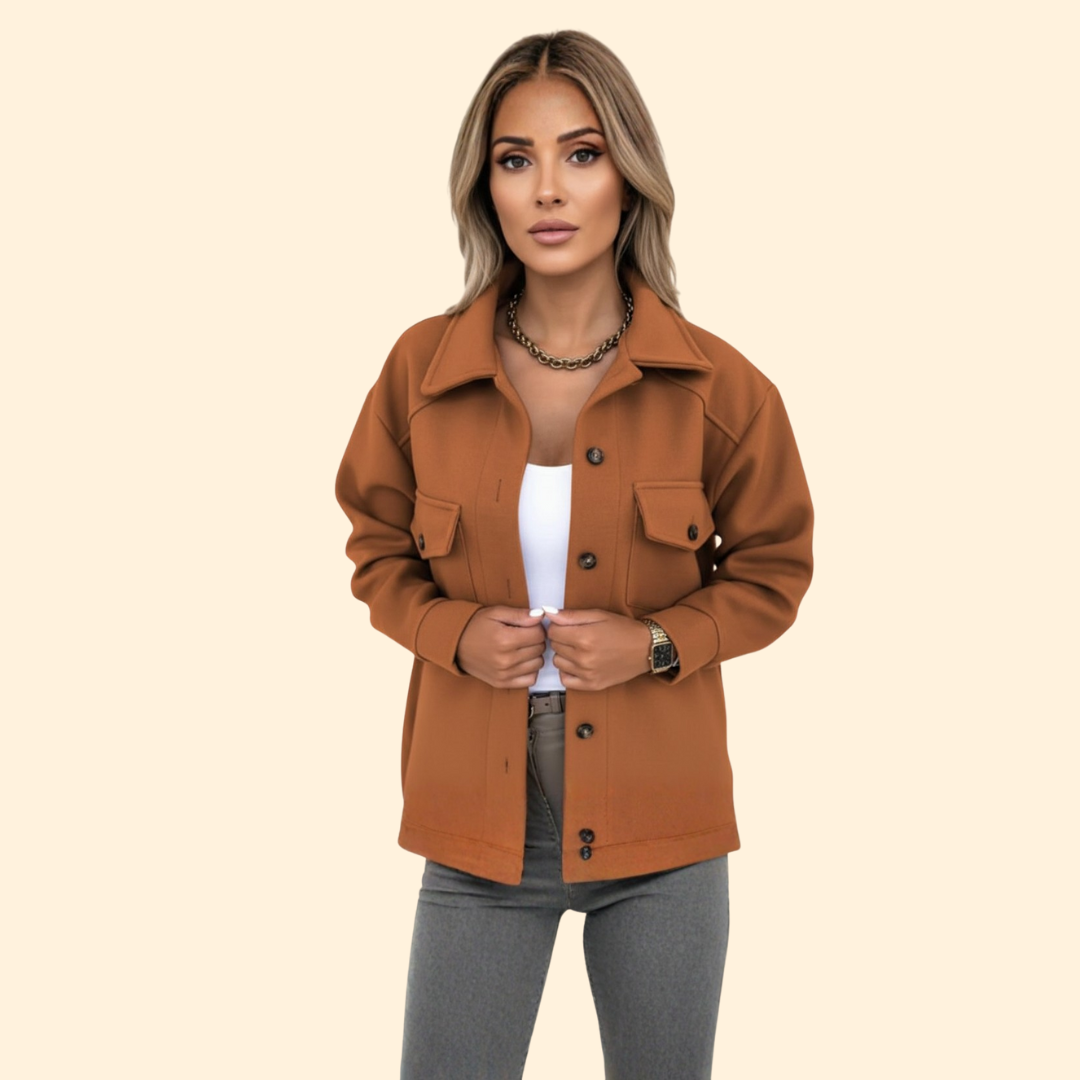 Manteau Mi-Long à Boutonnage Simple avec Poches à Rabat pour Femme
