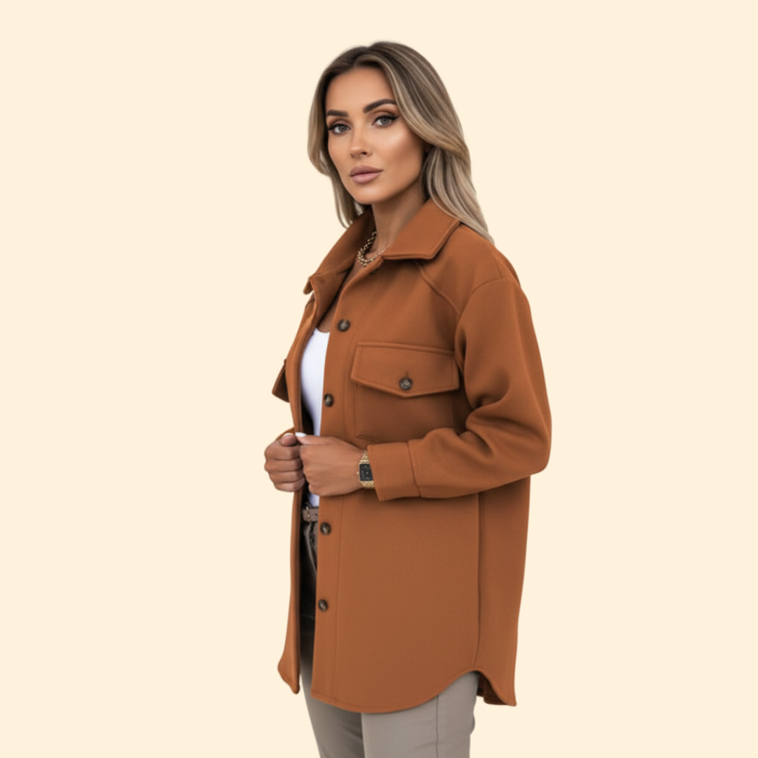 Manteau Mi-Long à Boutonnage Simple avec Poches à Rabat pour Femme