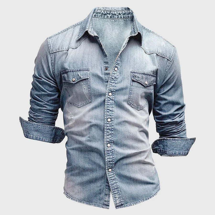 Chemise en Jean de Coton à Manches Longues et Coupe Ajustée pour Homme
