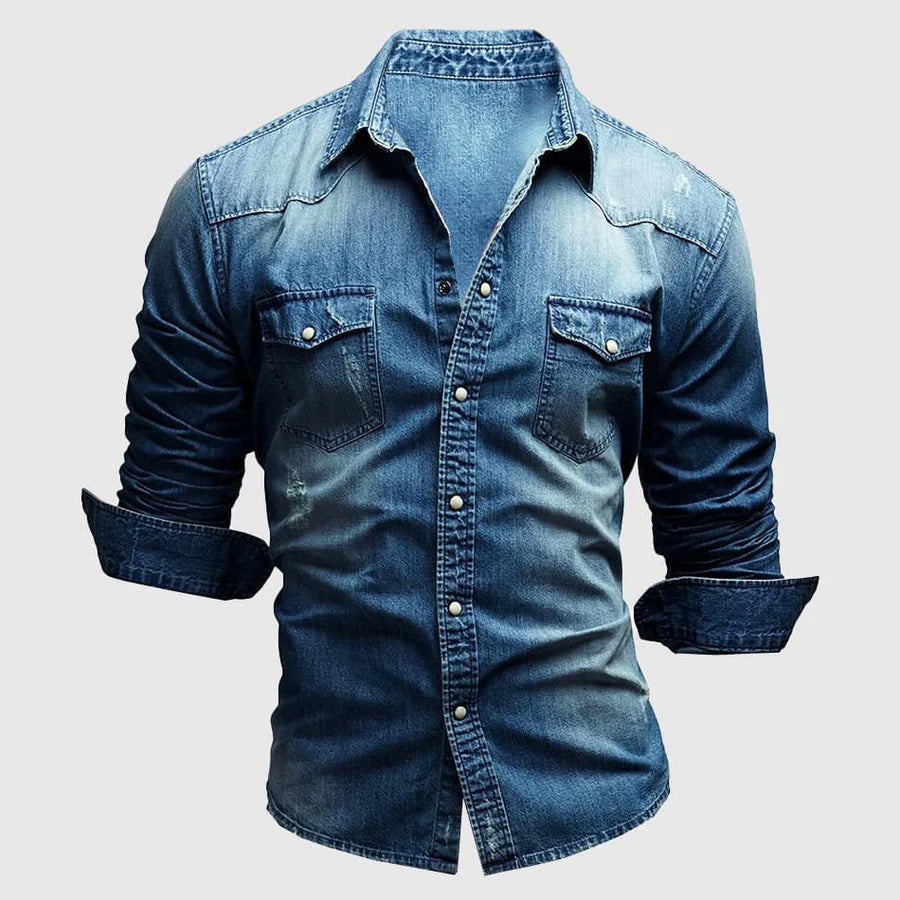 Chemise en Jean de Coton à Manches Longues et Coupe Ajustée pour Homme