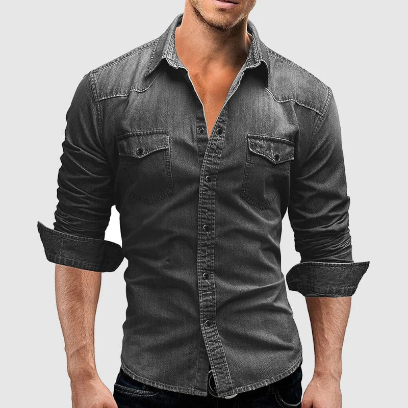 Chemise en Jean de Coton à Manches Longues et Coupe Ajustée pour Homme