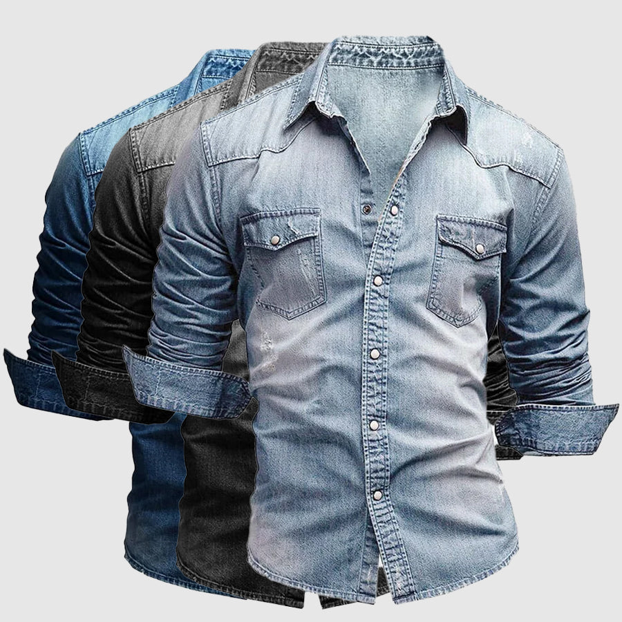 Chemise en Jean de Coton à Manches Longues et Coupe Ajustée pour Homme