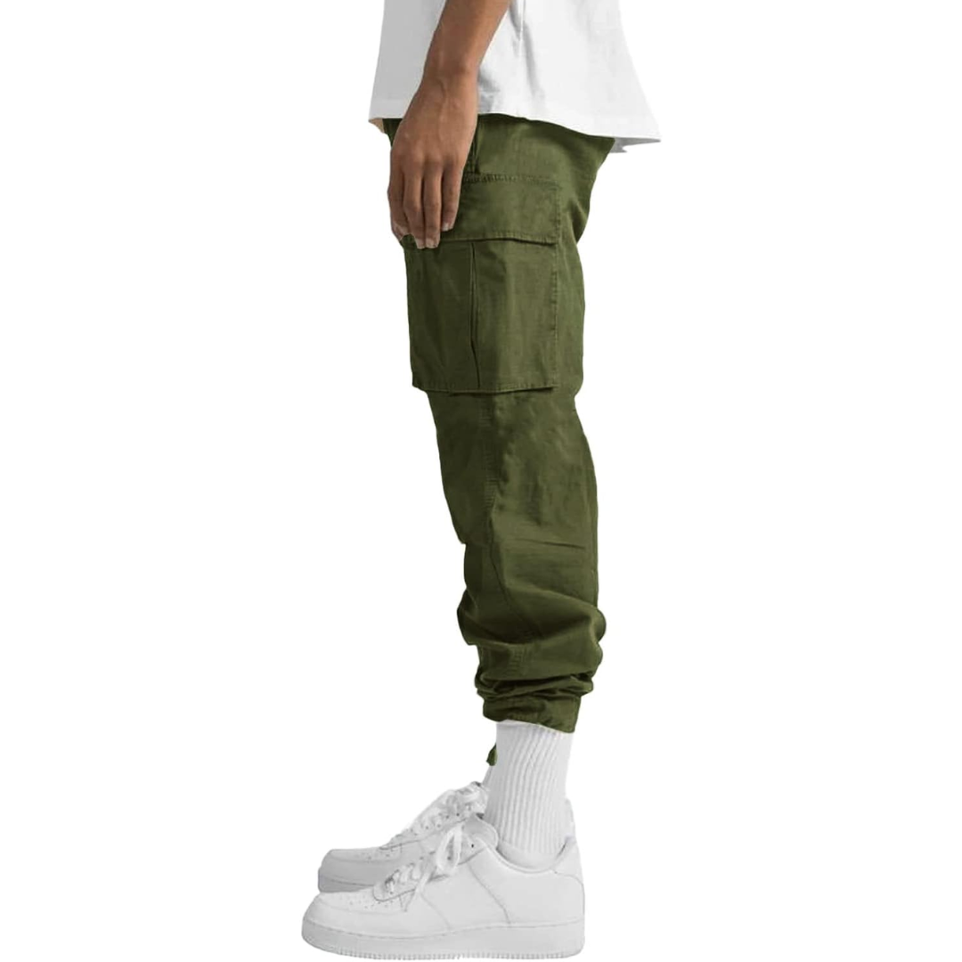 Homme Pantalon Cargo Quotidien Coupe Décontractée Multiples Poches Taille Ajustable