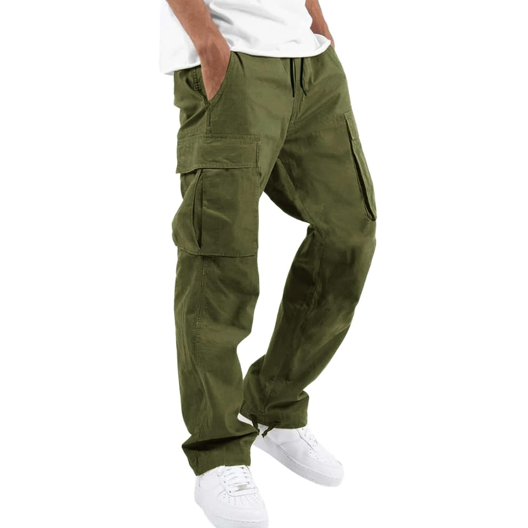Homme Pantalon Cargo Quotidien Coupe Décontractée Multiples Poches Taille Ajustable