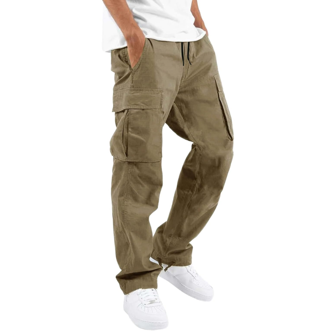 Homme Pantalon Cargo Quotidien Coupe Décontractée Multiples Poches Taille Ajustable