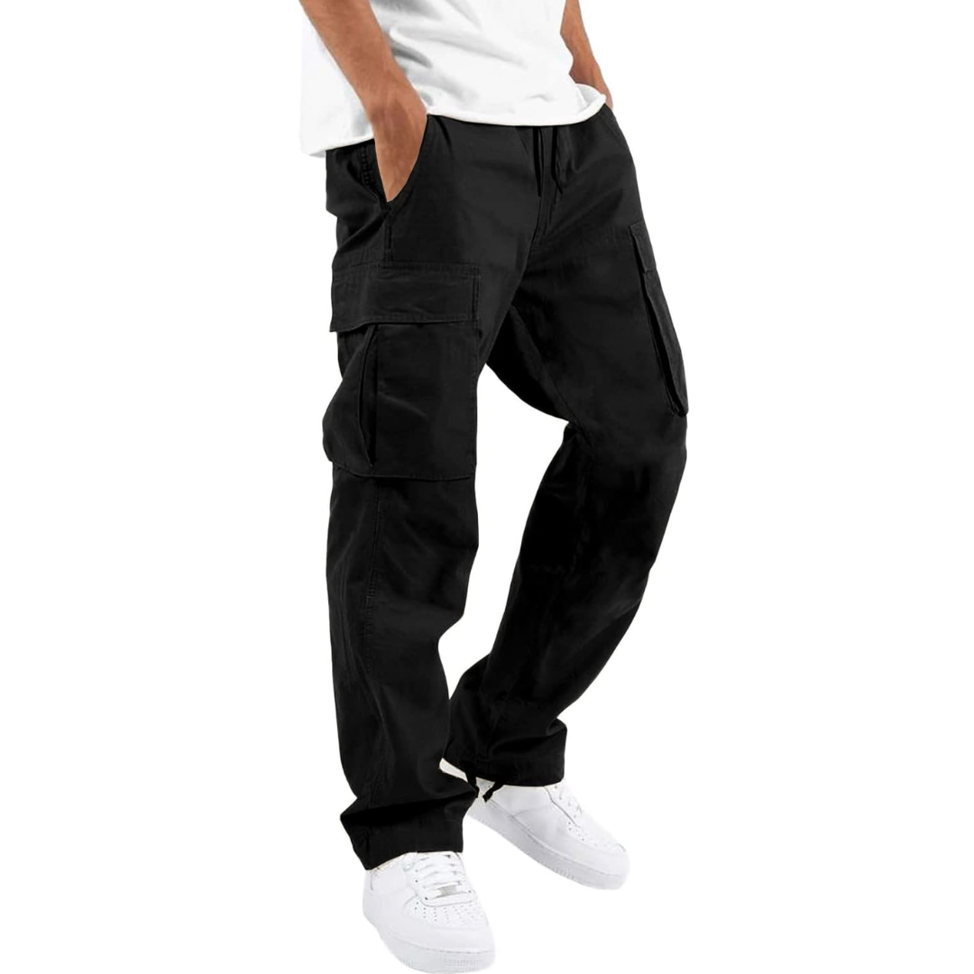 Homme Pantalon Cargo Quotidien Coupe Décontractée Multiples Poches Taille Ajustable