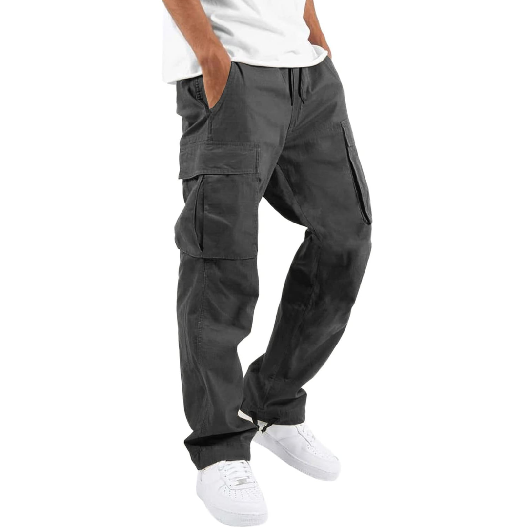 Homme Pantalon Cargo Quotidien Coupe Décontractée Multiples Poches Taille Ajustable