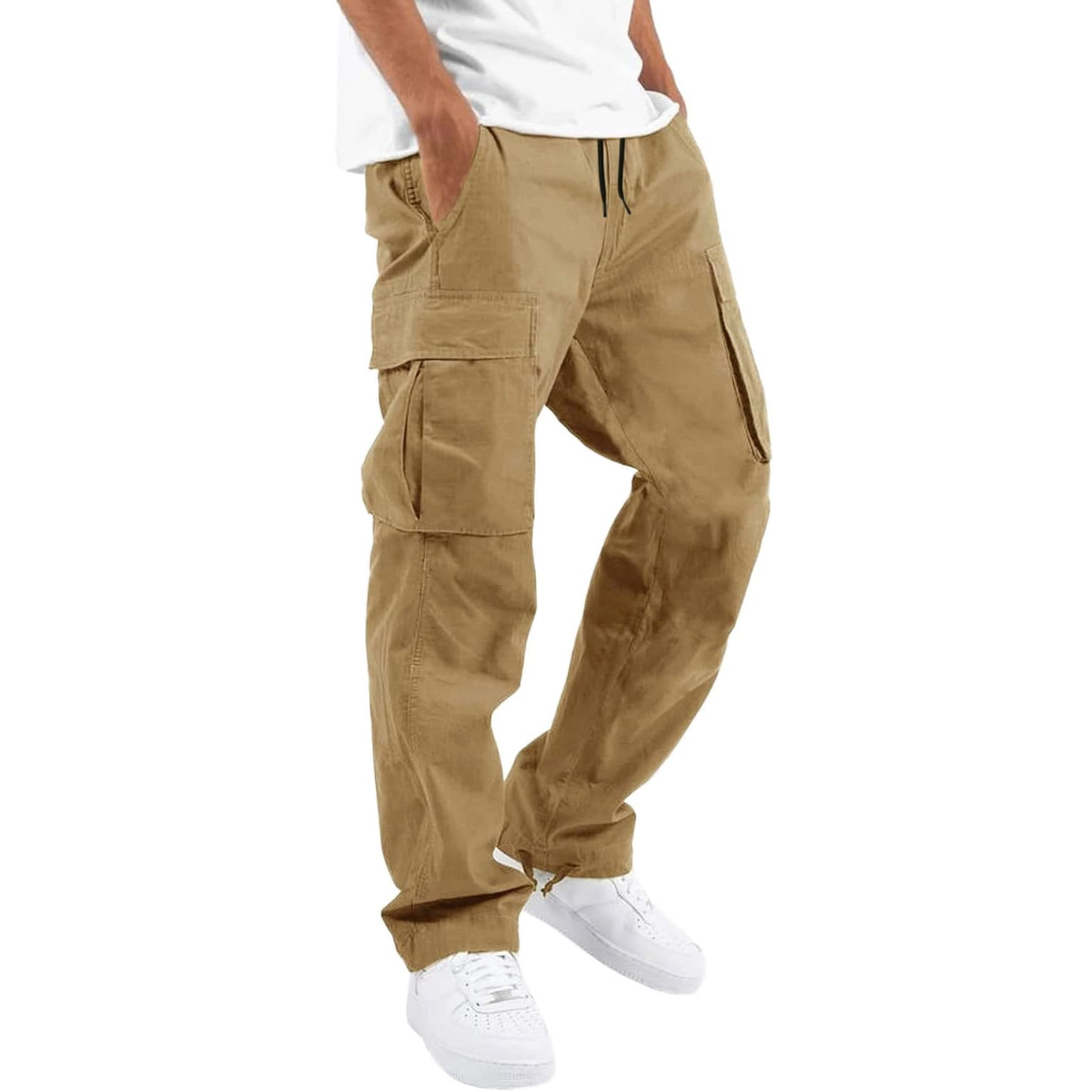 Homme Pantalon Cargo Quotidien Coupe Décontractée Multiples Poches Taille Ajustable