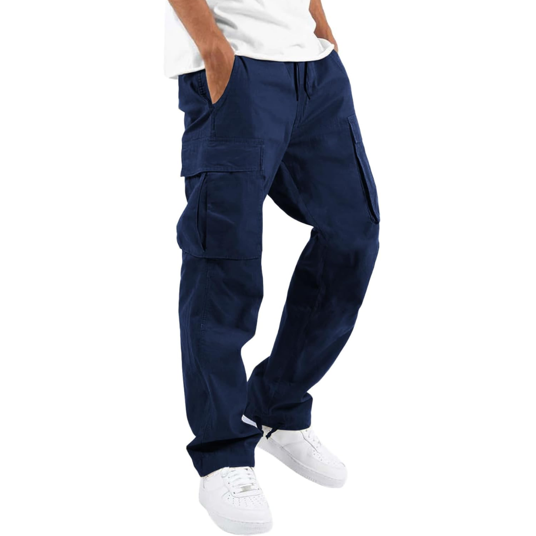 Homme Pantalon Cargo Quotidien Coupe Décontractée Multiples Poches Taille Ajustable