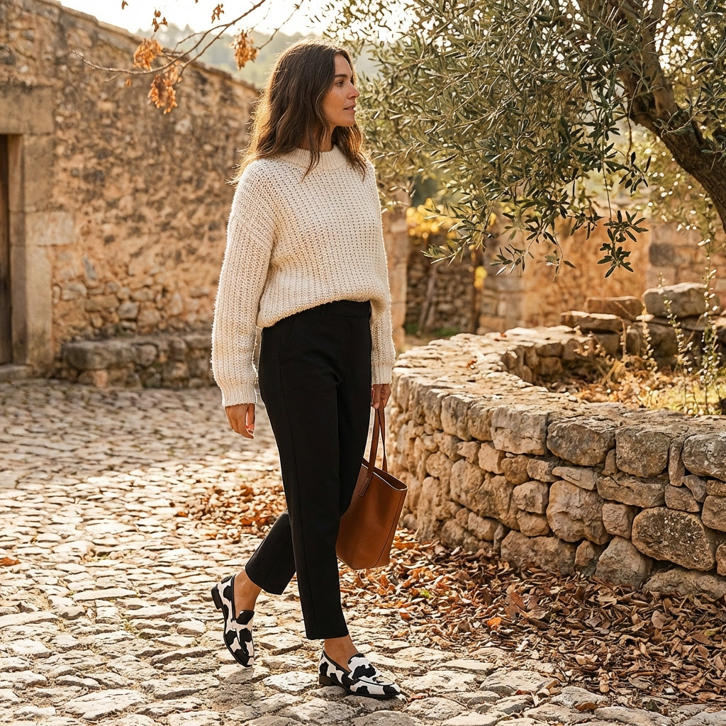 Mocassins Pointus en Flanelle à Imprimé Animal avec Semelle en Caoutchouc pour Femme