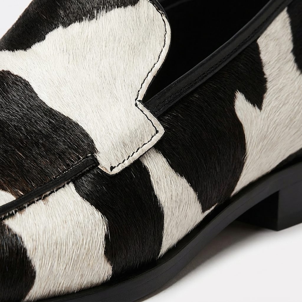 Mocassins Pointus en Flanelle à Imprimé Animal avec Semelle en Caoutchouc pour Femme