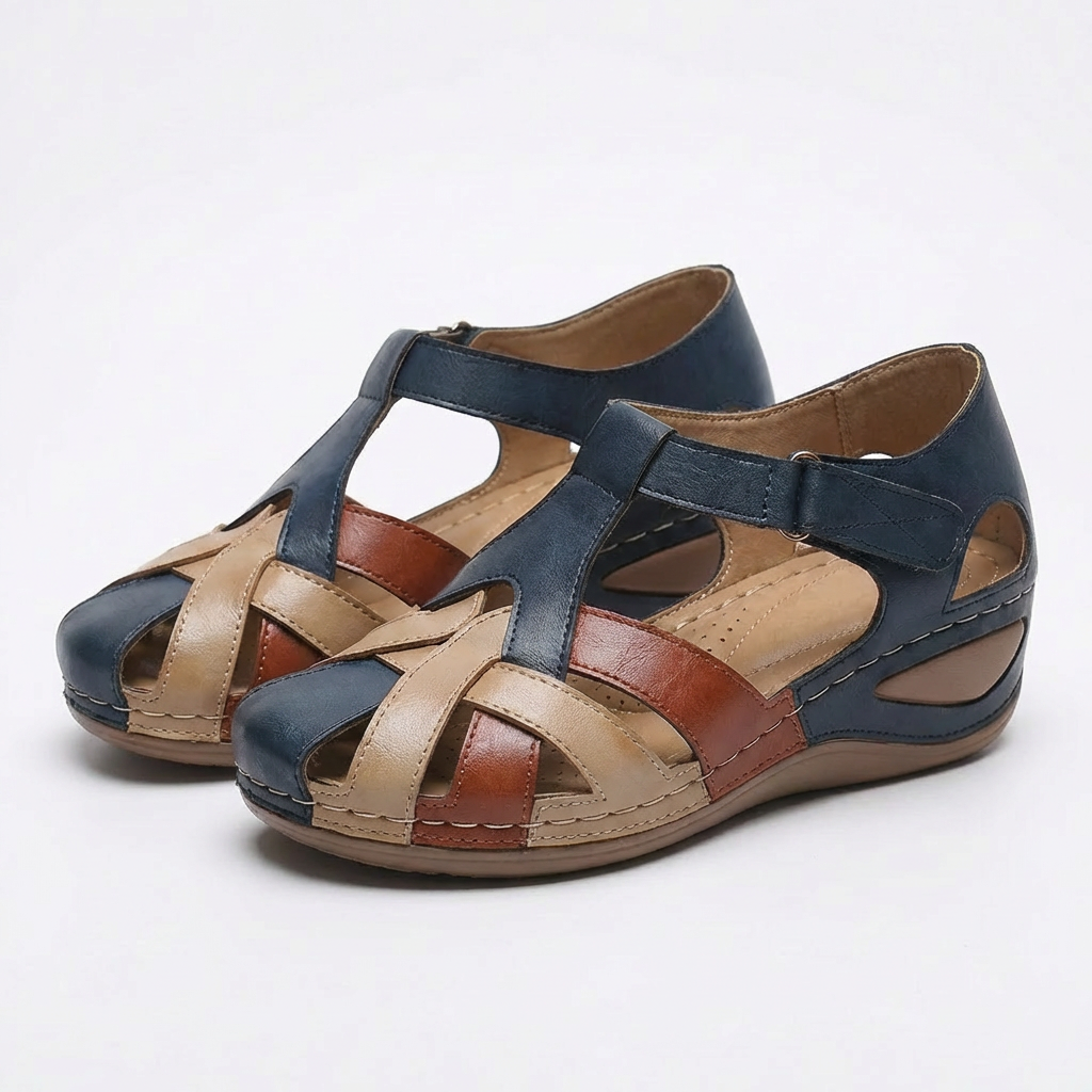 Sandales Spartiates à Bout Fermé pour Femme avec Brides Réglables en Similicuir PU