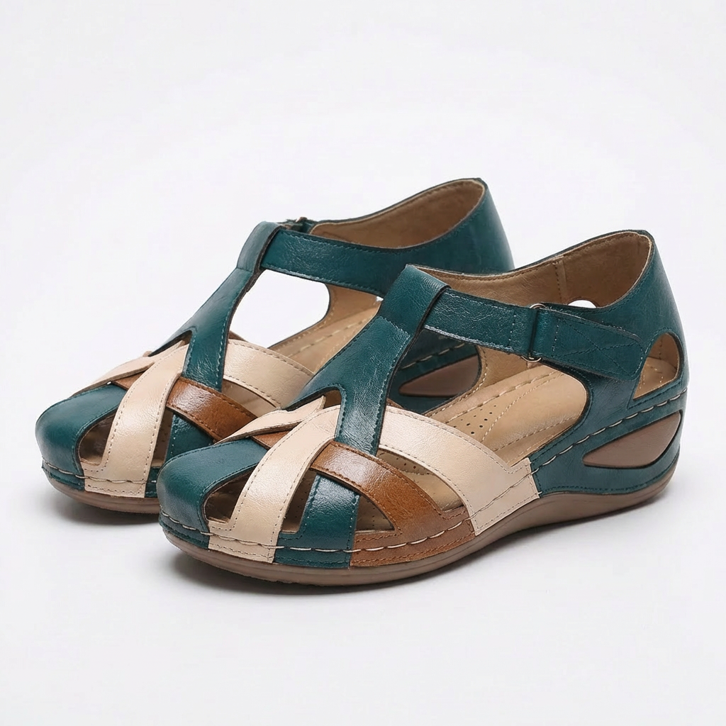 Sandales Spartiates à Bout Fermé pour Femme avec Brides Réglables en Similicuir PU