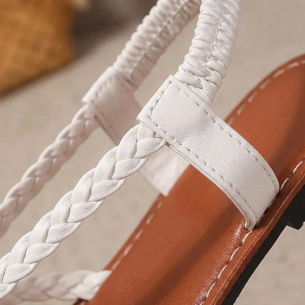 Sandales Plates à Brides Tressées et Entre-doigt pour Femme