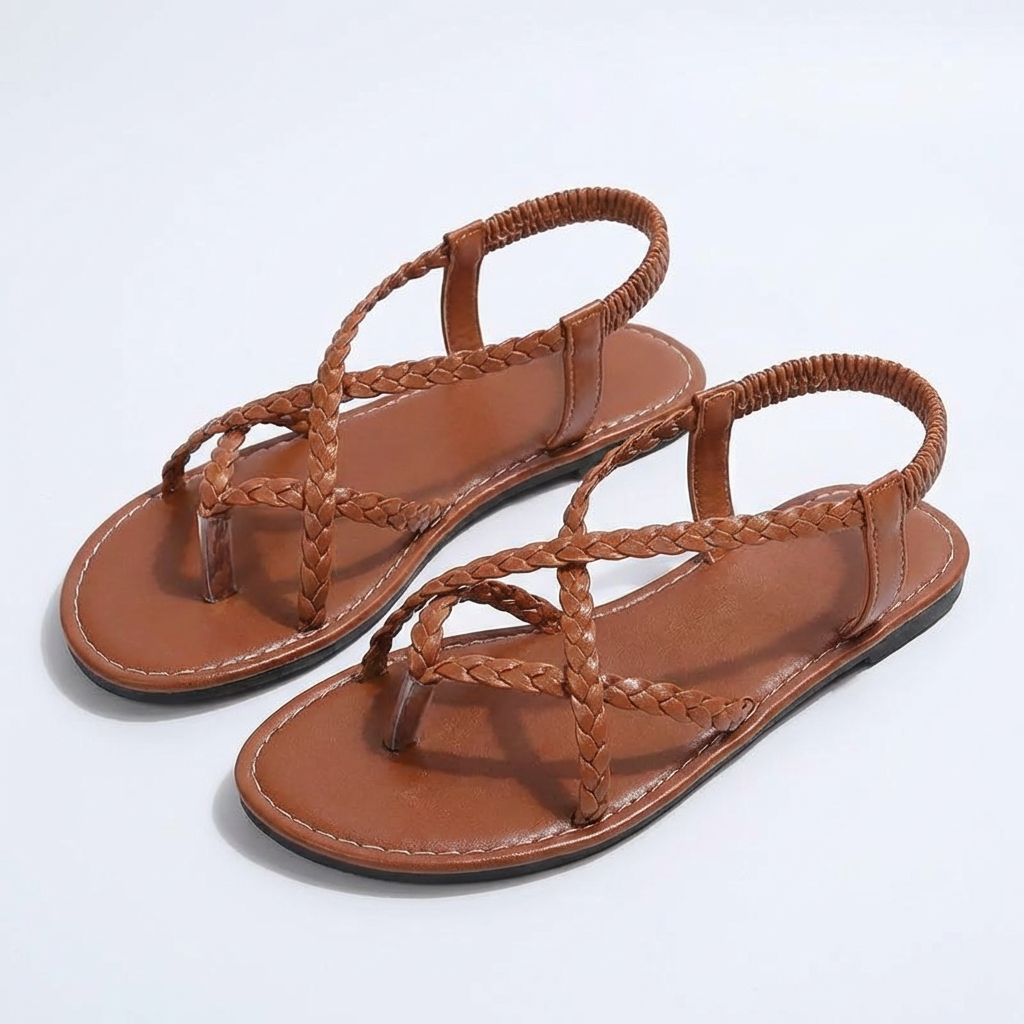 Sandales Plates à Brides Tressées et Entre-doigt pour Femme