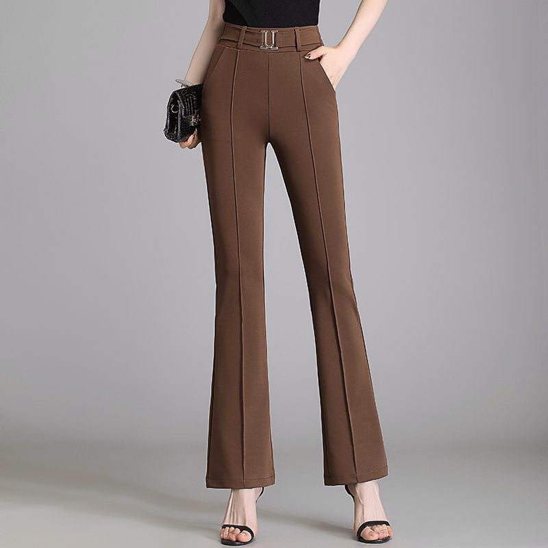 Pantalon large taille haute pour femme avec ceinture élastique et plis frontaux