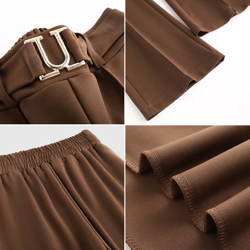 Pantalon large taille haute pour femme avec ceinture élastique et plis frontaux