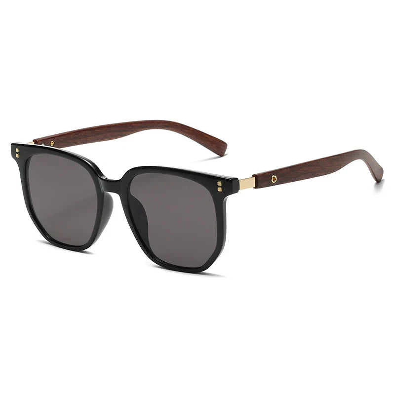 Lunettes de soleil carrées vintage monture effet bois protection UV400 unisexe