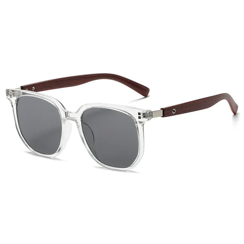 Lunettes de soleil carrées vintage monture effet bois protection UV400 unisexe