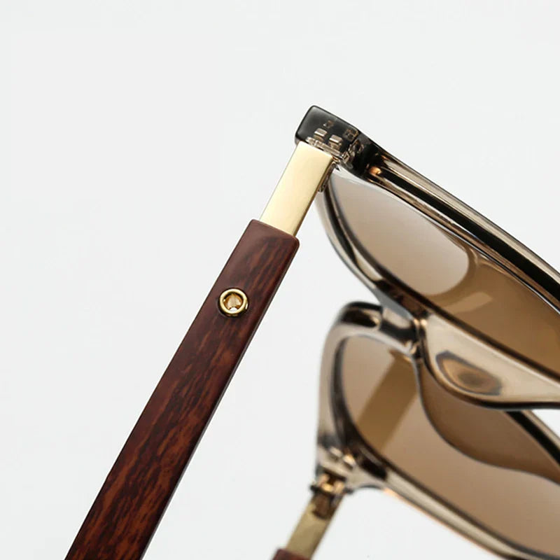 Lunettes de soleil carrées vintage monture effet bois protection UV400 unisexe