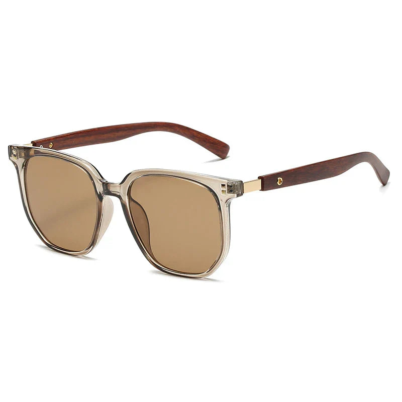 Lunettes de soleil carrées vintage monture effet bois protection UV400 unisexe