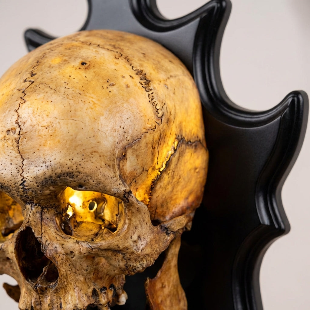 Nástěnná LED lampa ve tvaru lebky – halloweenská dekorace s osvětlenou melodií na noc