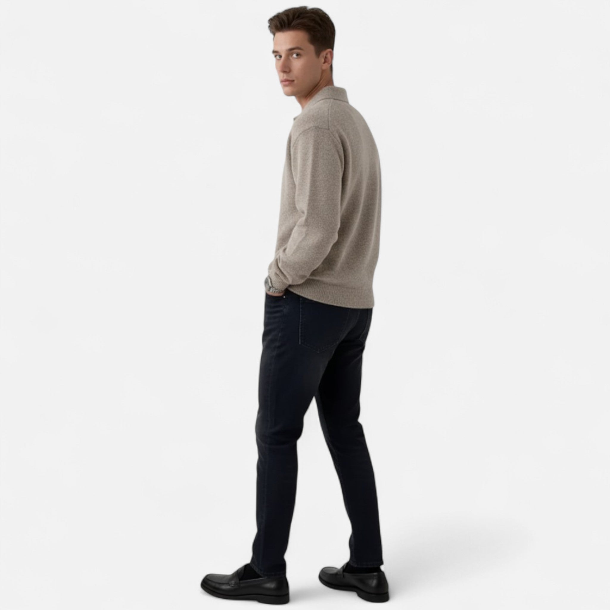 Velclairemode | Men's Buttoned Stretch Knit Sweater Fall-Winter