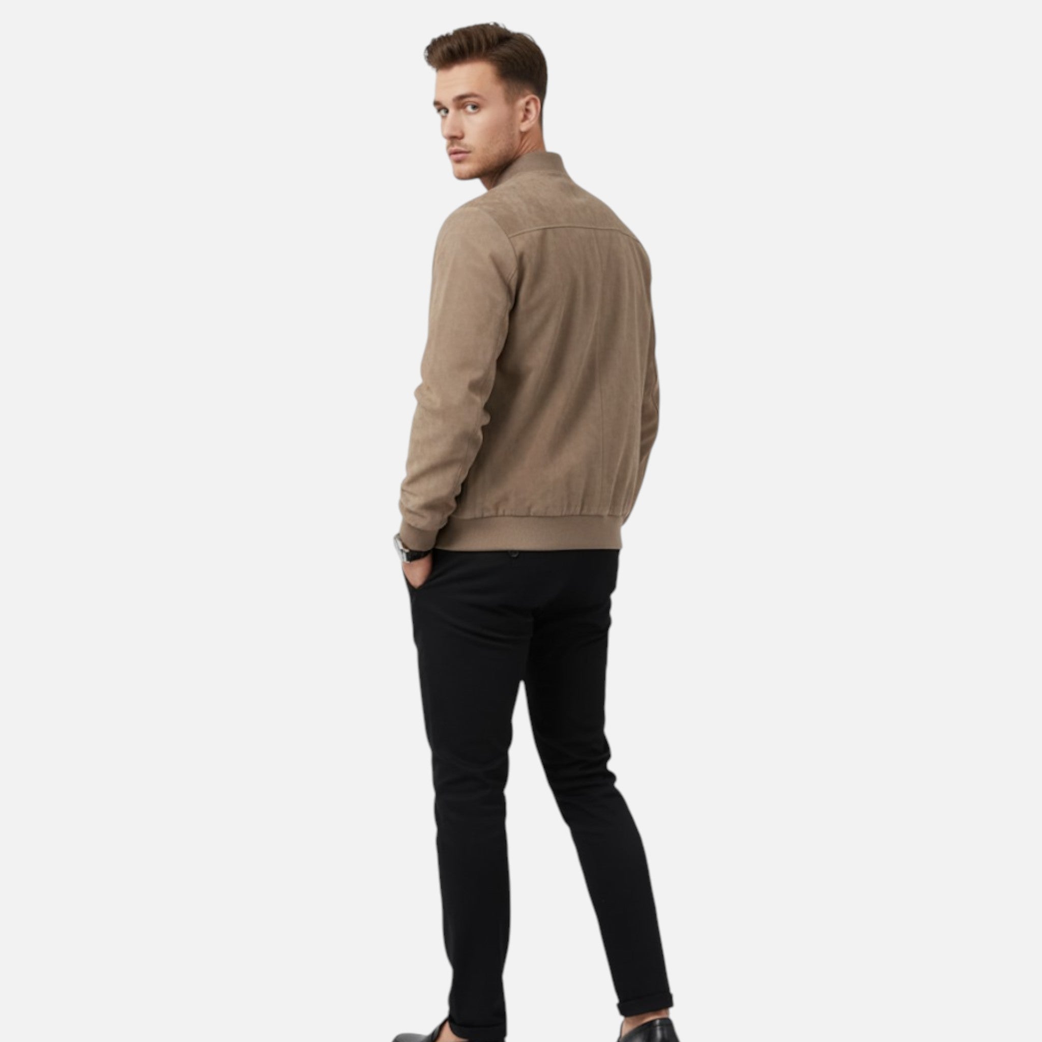 Velclairemode | Men's Beige Velvet Zip-Up Jacket Spring-Autumn