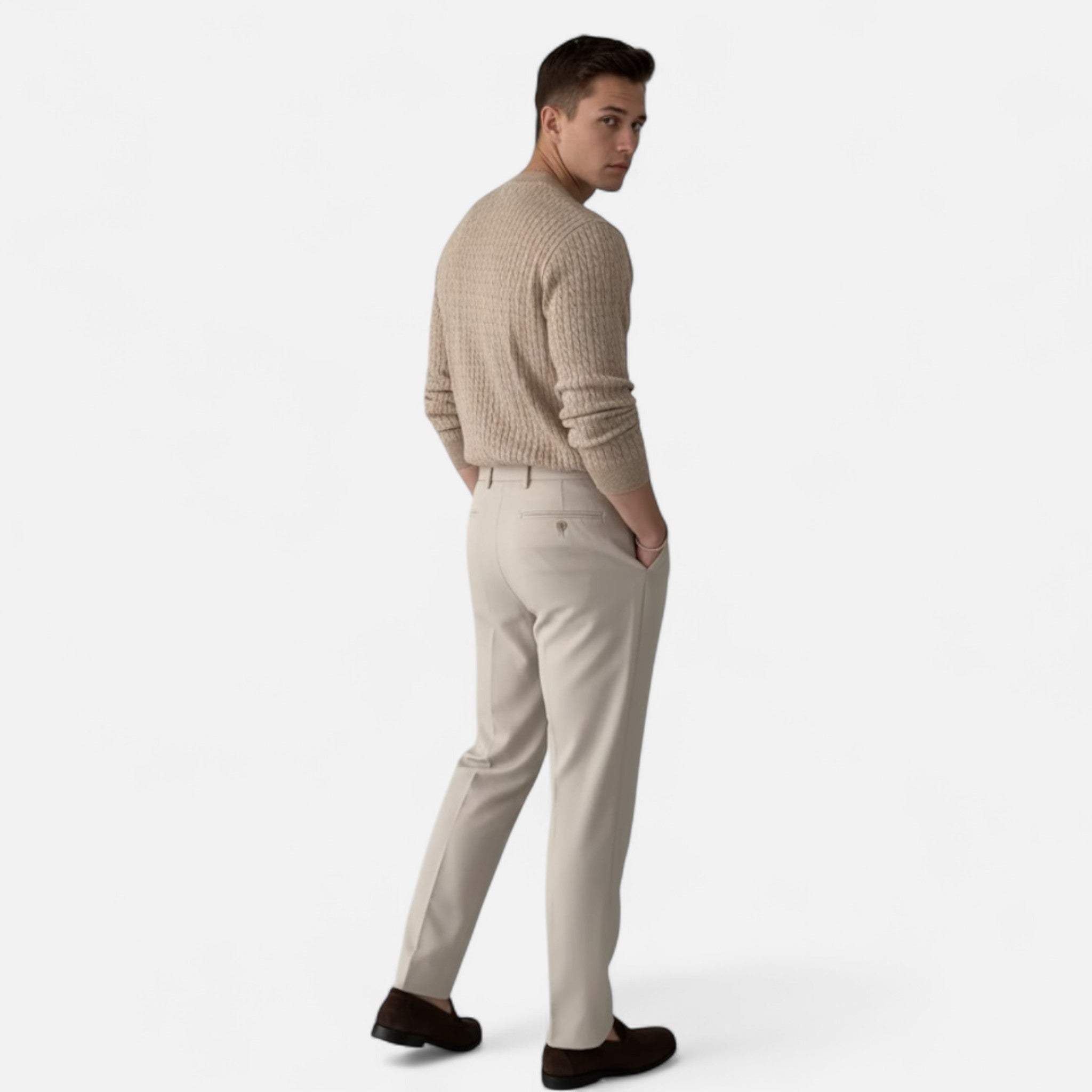 Velclairemode | Men's Cable Knit Crew Neck Sweater