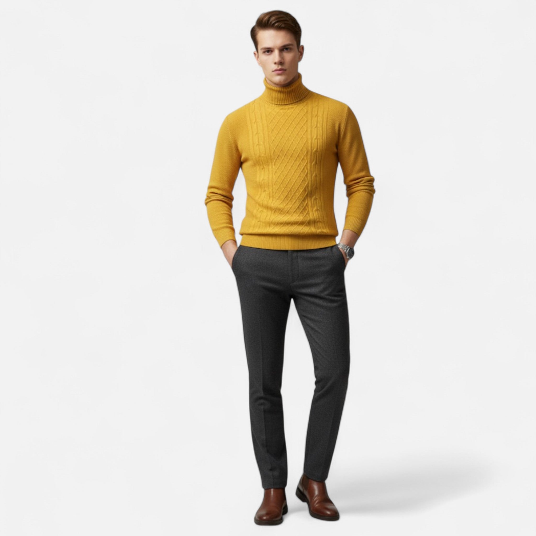 Velclairemode | Men's Turtleneck Soft Knit Sweater Fall-Winter