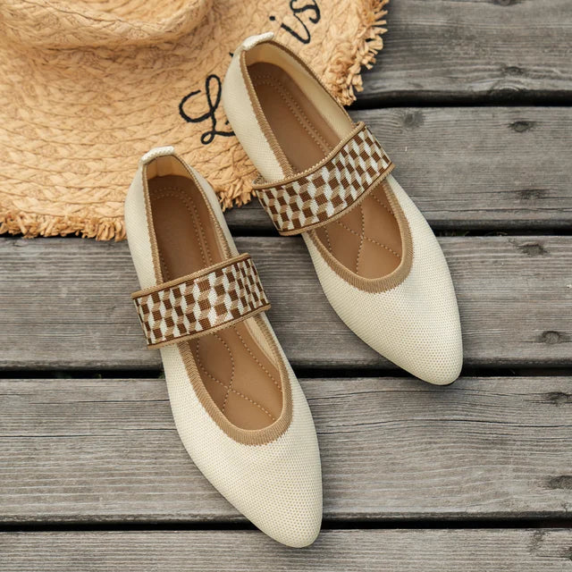 Chaussures Plates Pointues pour Femme avec Bande Décorative et Semelle Souple