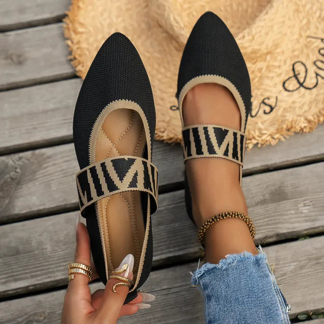 Chaussures Plates Pointues pour Femme avec Bande Décorative et Semelle Souple