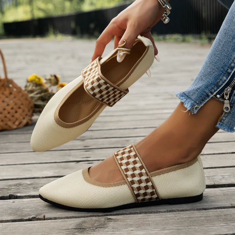 Chaussures Plates Pointues pour Femme avec Bande Décorative et Semelle Souple