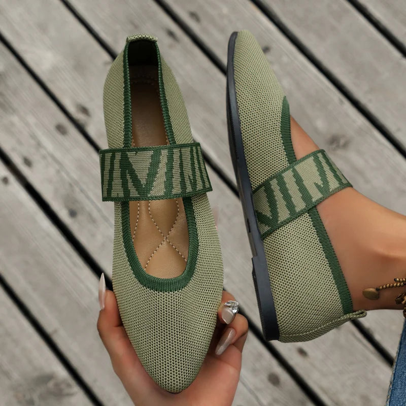 Chaussures Plates Pointues pour Femme avec Bande Décorative et Semelle Souple