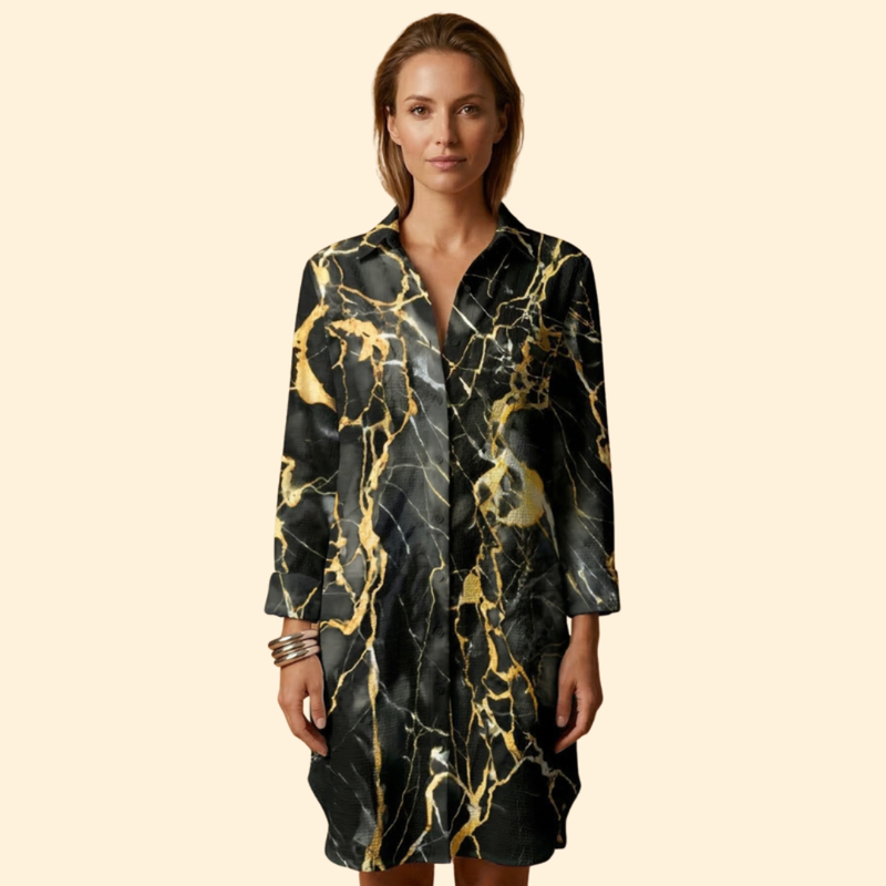 Chemise de Plage Saída de Praia Feminina com Abotoamento Central e Gola Clássica