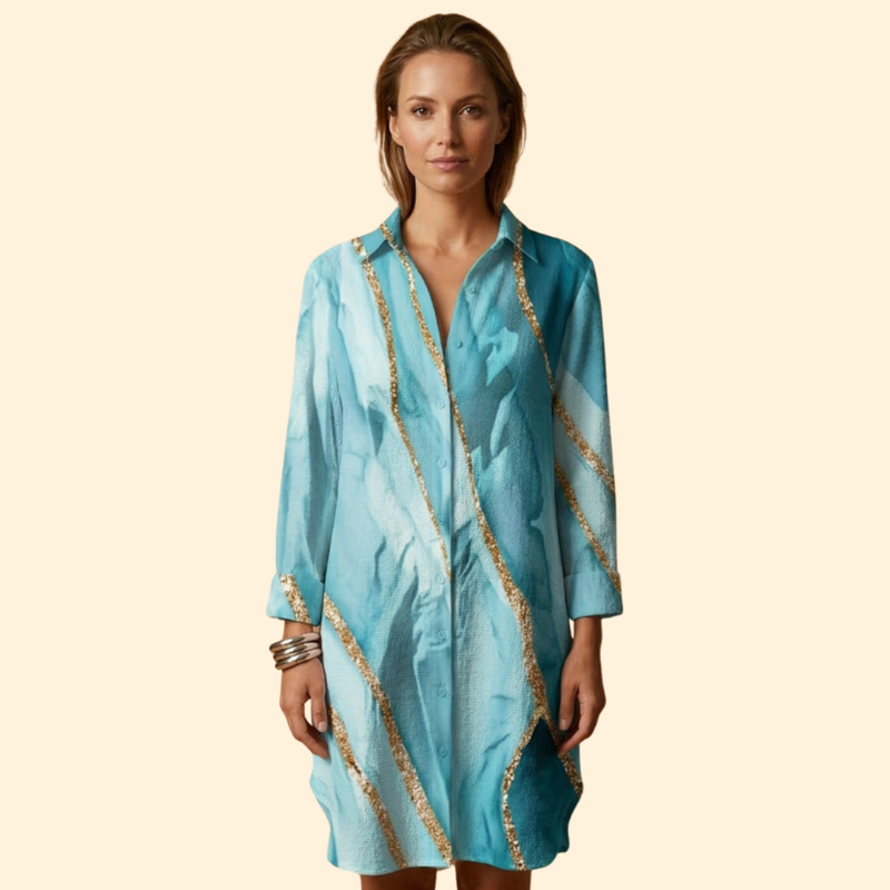 Chemise de Plage Saída de Praia Feminina com Abotoamento Central e Gola Clássica