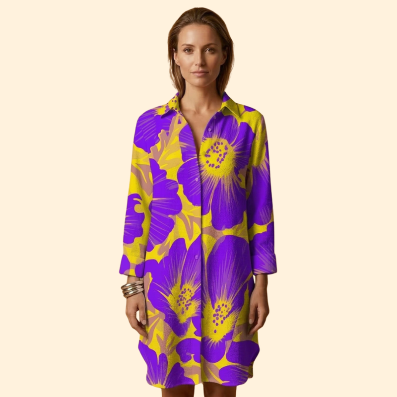 Chemise de Plage Saída de Praia Feminina com Abotoamento Central e Gola Clássica