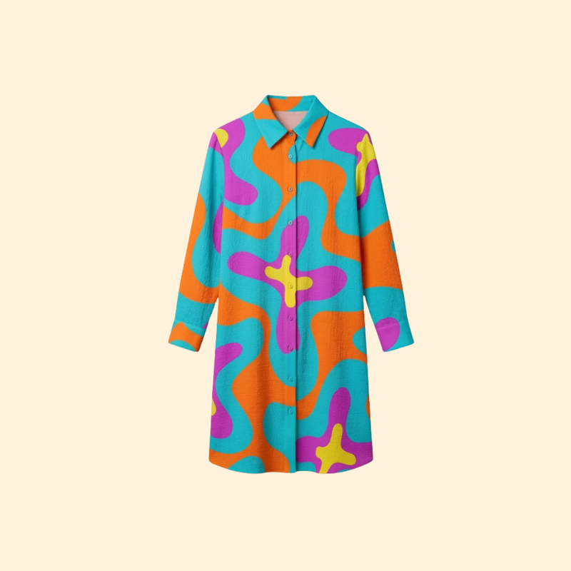 Chemise de Plage Saída de Praia Feminina com Abotoamento Central e Gola Clássica