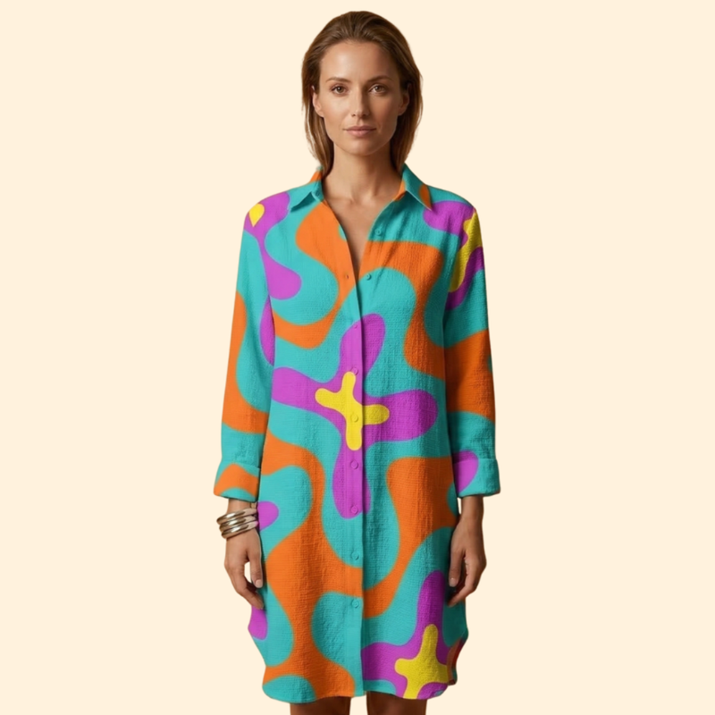 Chemise de Plage Saída de Praia Feminina com Abotoamento Central e Gola Clássica