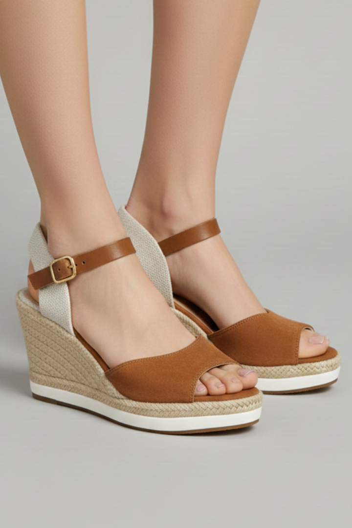 Uzavřené espadrilky na klínku s páskem pro ženy