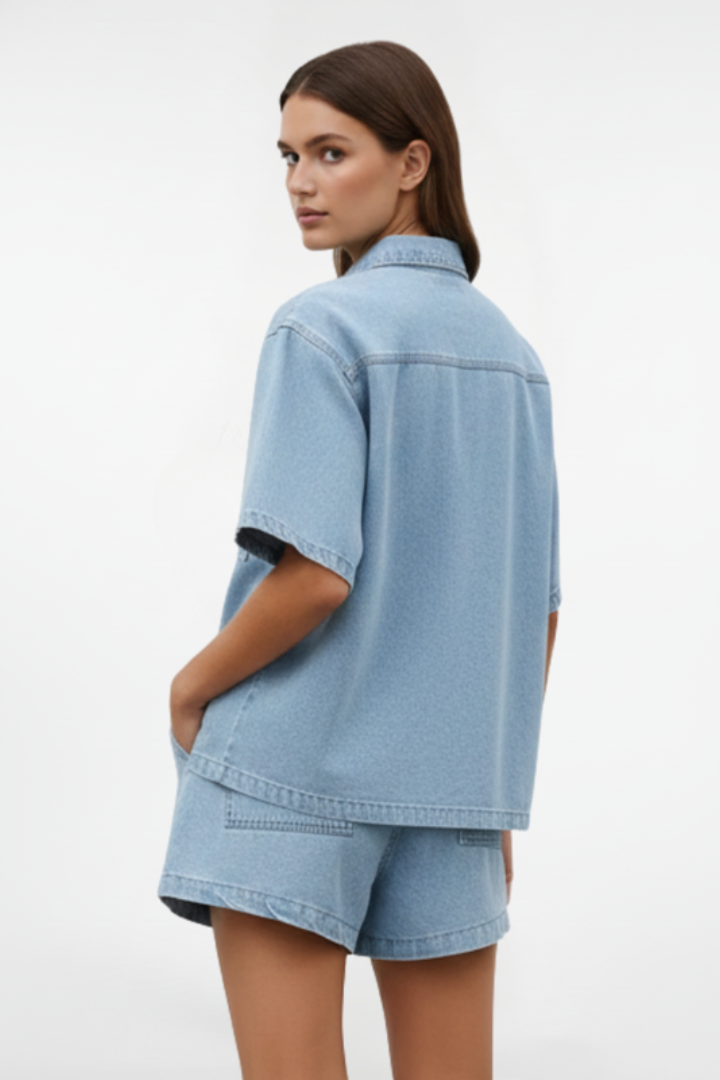 Women's Two-Piece Set with Short-Sleeve Shirt and Shorts