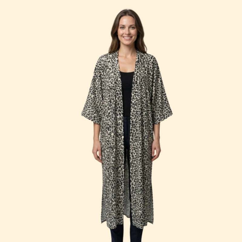 Rochie de plajă pentru femei, lungă, ușoară, cu model leopard, fără închidere