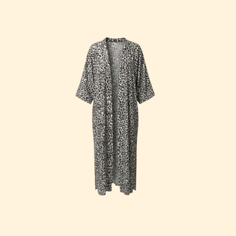 Rochie de plajă pentru femei, lungă, ușoară, cu model leopard, fără închidere