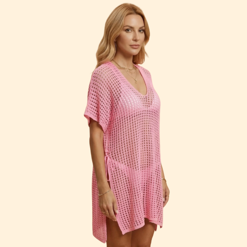 Robe de Plage Women's Beach Cover Up en Tricot Ajouré et Col en V Profond