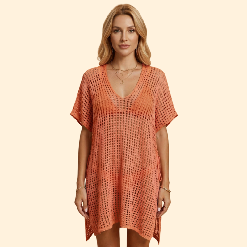 Robe de Plage Women's Beach Cover Up en Tricot Ajouré et Col en V Profond
