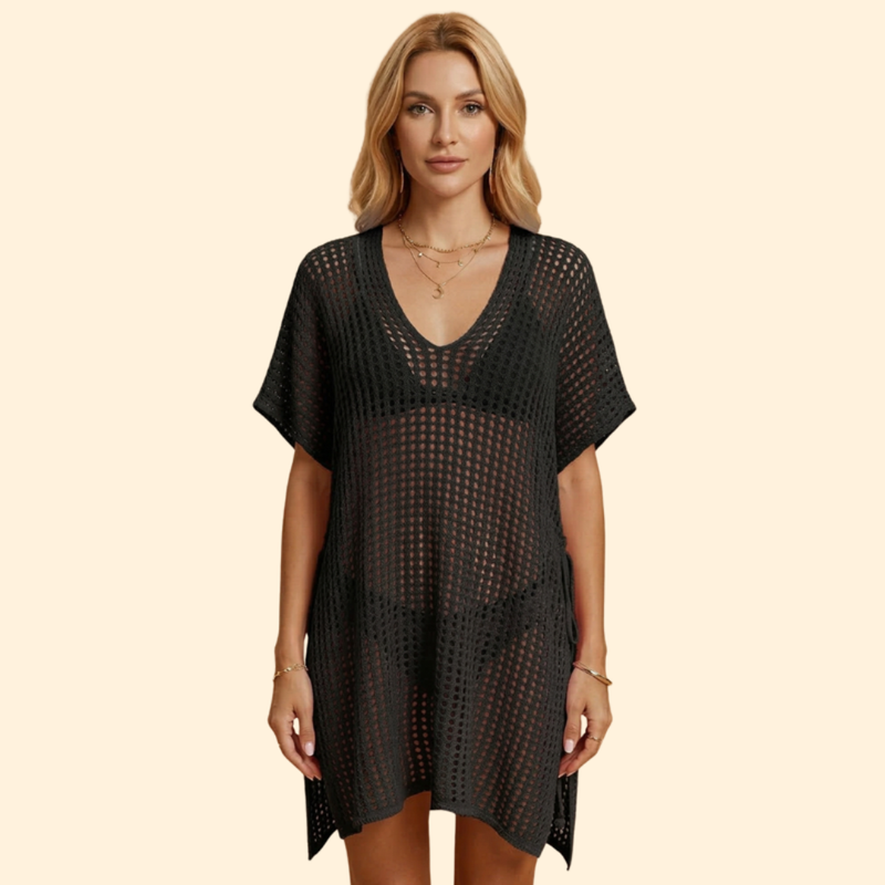 Robe de Plage Women's Beach Cover Up en Tricot Ajouré et Col en V Profond
