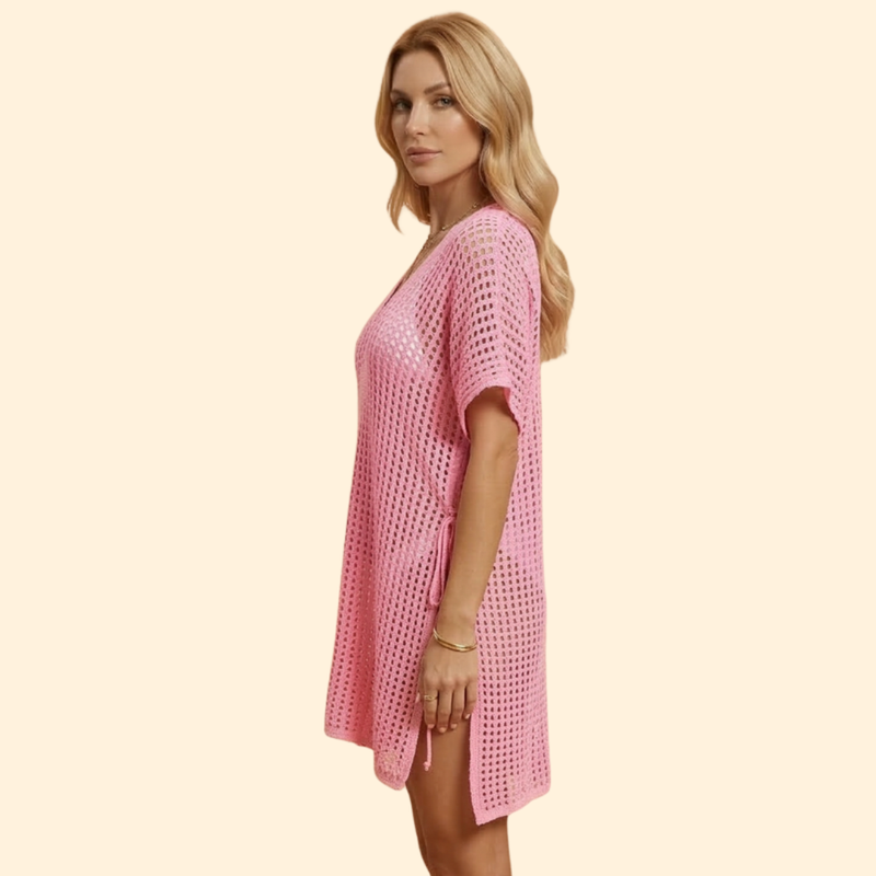 Robe de Plage Women's Beach Cover Up en Tricot Ajouré et Col en V Profond